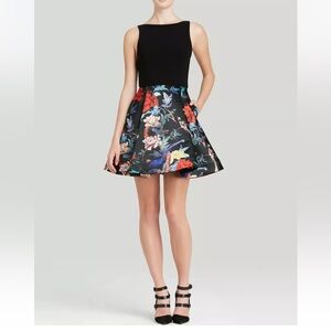 Alice + Olivia Amabel Bird Floral Print Cocktail Party Dress 0 XS